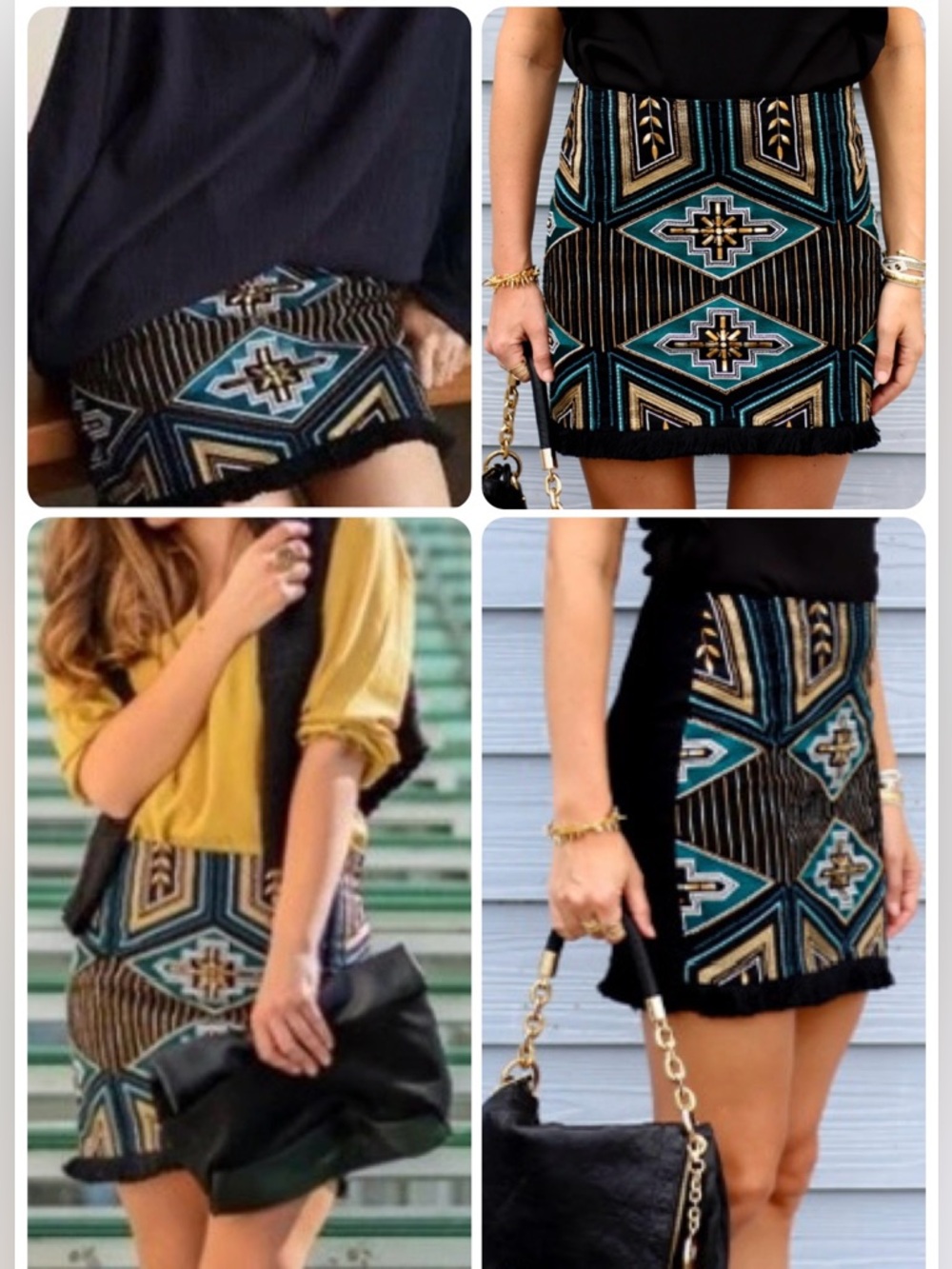 H&M Embroidered Beaded Fringe Mini Skirt